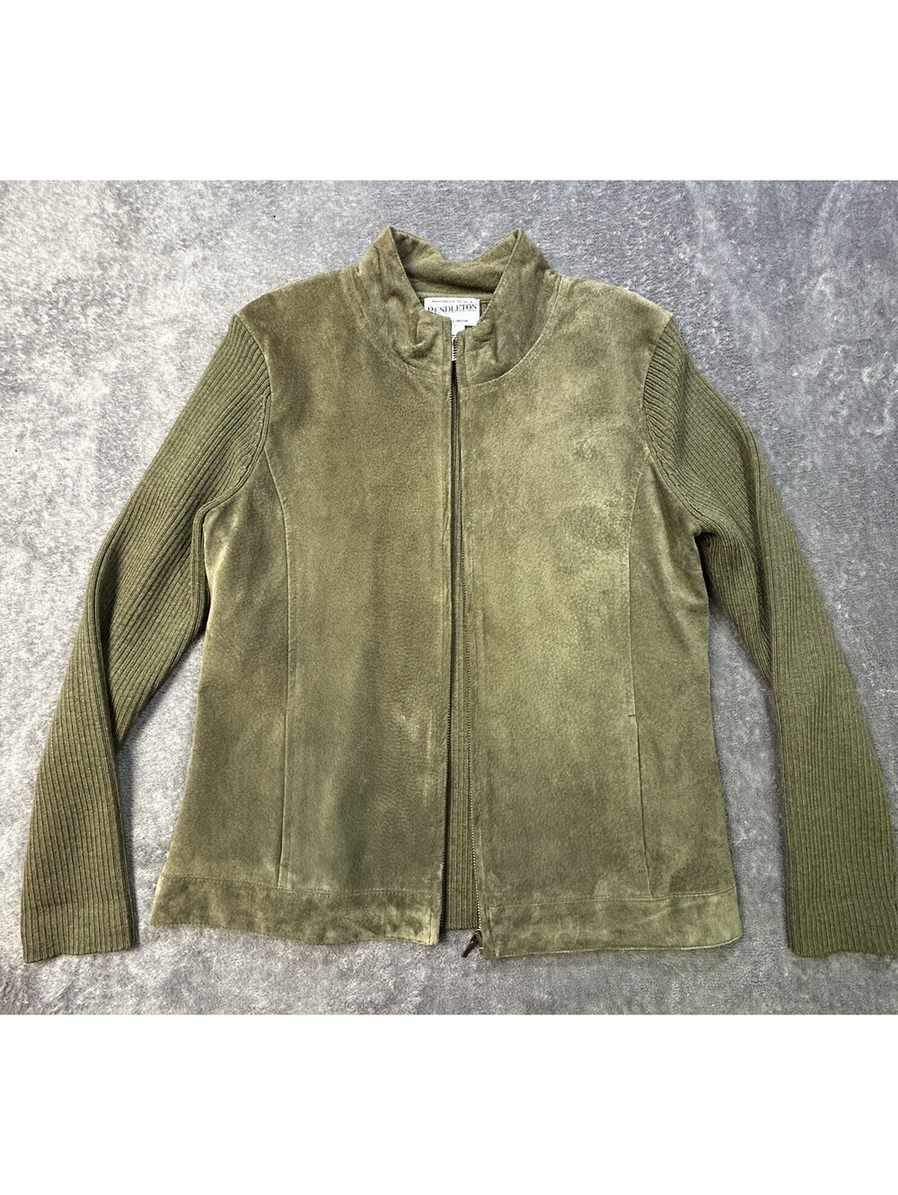 Pendleton Leather Merino Wool Zip Jacket Olive S